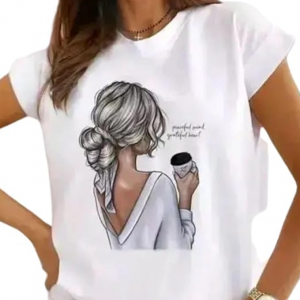 Women's Casual Polyster Printed Round Neck T-Shirt